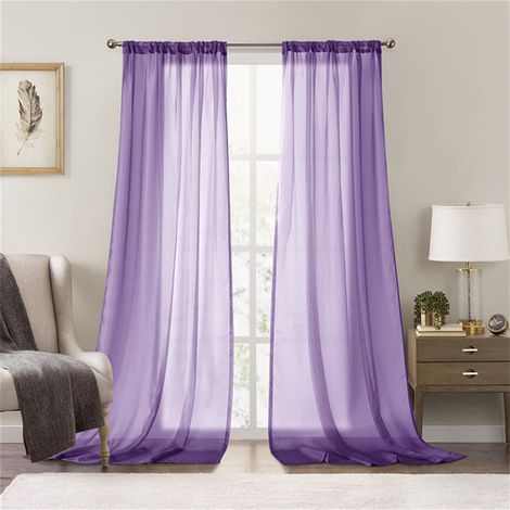 Rideaux en Voile de Polyester Uni Translucide et Fluide - Lot de 2 Panneaux Prêts à Poser pour Salon, Villa et Petit Appartement - Modèle 10816A-4 Bleu-Violet - 132 x 275 cm-lsw