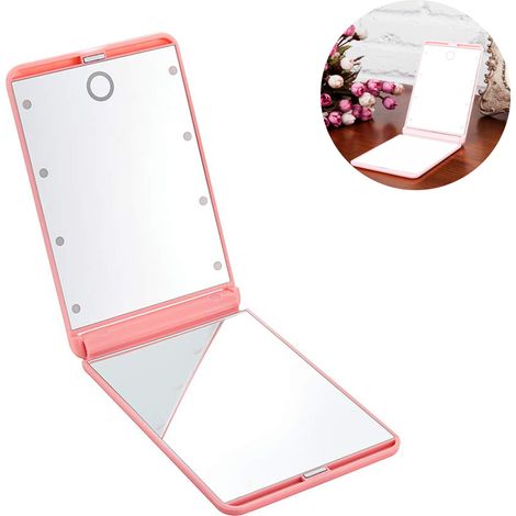 Miroir cosmétique avec éclairage LED, miroir de maquillage pliable et portable, à luminosité réglable et capteur tactile, avec loupe intégrée. (1/5)
