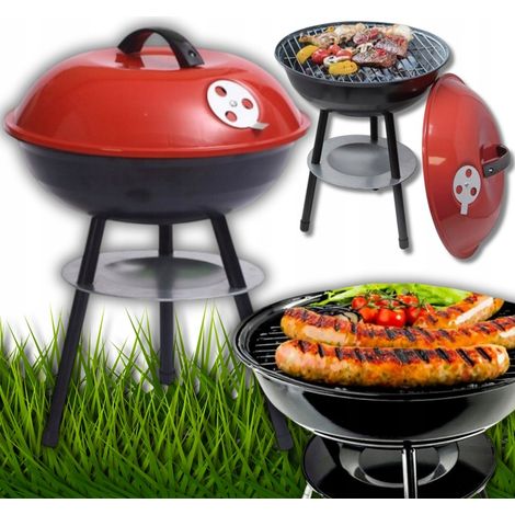 Griglia rotonda per carbone da giardino con coperchio e cassetto raccogli cenere portatile. (1/5)