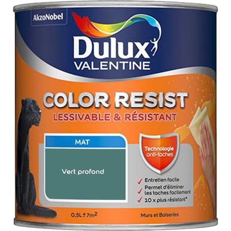Peinture bicouche intérieure Color Resist Murs et Boiseries Mat Vert Profond 0,5 L - Dulux Valentine