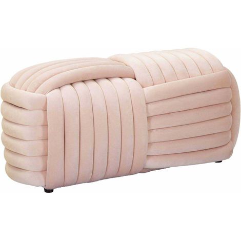 Banc pouf design moderne entrelacé en velours 90x45x45 cm Softy - Rose (1/4)