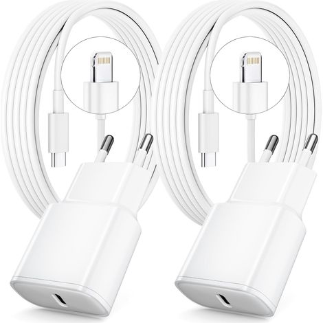 25-W-Schnelllade-iPhone-Ladegerät, 2er-Pack USB-C PD 3.0-Ladegeräte und 2 m Lightning-Kabel für iPhone 14/13/12/11/Pro/Pro Max/iPad 5/6/7/8/9/Mini 2/3/4/5 (1/5)