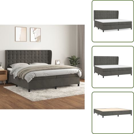 Sommier à lattes de lit et matelas Gris foncé 200x200cm Velours - Lit Plateforme - Lit Double - Lit Velours - Lit Design - Literie (1/5)