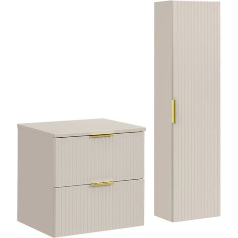Badezimmer-Set NOXERA 60 cm Cashmere – Kongo-Braun – Platte für Waschbecken + Säule