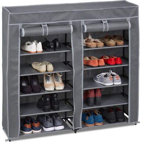 Relaxdays Scarpiera Salvaspazio, 12 Ripiani, 36 Scarpe, Rivestimento in Tessuto, Portascarpe, 107x115x30 cm, antracite