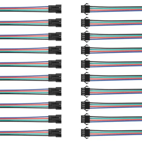 10 Paires Câble JST SM 4 Broches,Connecteur Mâle Femelle 22AWG,Cuivre Étamé PVC,Bandes LED Ventilateurs