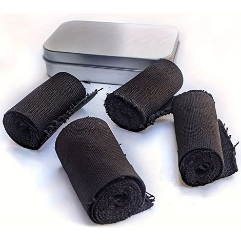 Lot de 4 pièces : kit d'allumage PSKOOK Charcloth, en fibre de carbone, idéal pour le camping « bushcraft » et la survie (1/5)