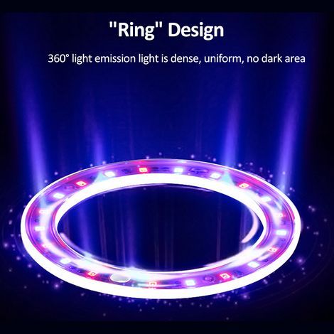 Lampe de culture LED à spectre complet pour plantes avec 20 LED, minuterie 8H/12H/16H, 5 niveaux d'intensité variable, anneau d'ange USB réglable en hauteur pour plantes succulentes (1/5)