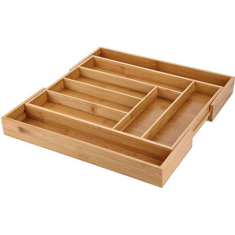 Tiroir de rangement extensible en bambou pour couverts, organisateur compartimenté de cuisine (1/5)