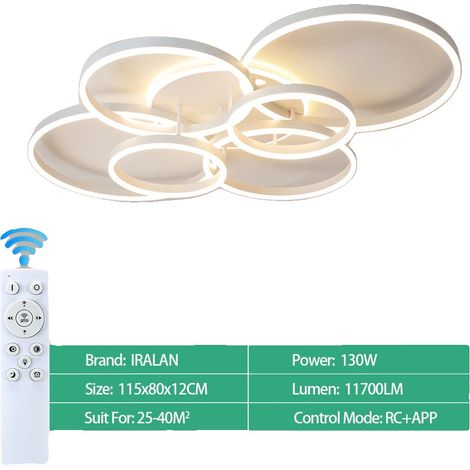 Lustre au plafond, lumières LED, variation de luminosité par télécommande, 6 têtes blanches (1/2)