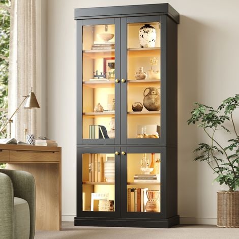 Armario vitrina LED con almacenaje MDF y cristal OKMYHOME (1/5)