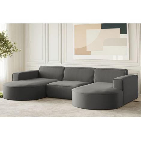 Wohnlandschaft U-Form Sofa PALMA in Stoff Opera Velvet Steel