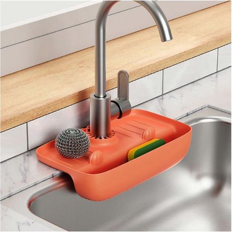 Étagère d'évier de cuisine, égouttoir, support de rangement, éponge métallique suspendue (1/5)