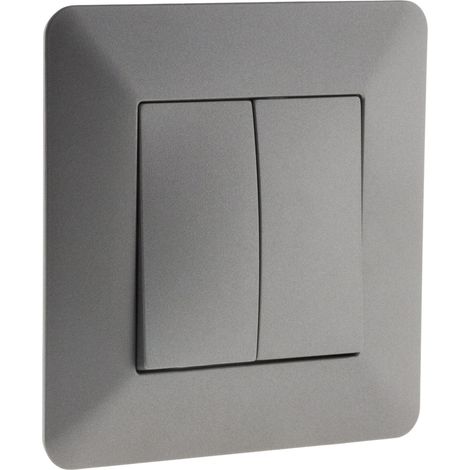 Zenitech – Interrupteur va et vient double Artezo – Couleur titanium – Bornes automatiques sans outil – Dimensions 86 x 86 mm