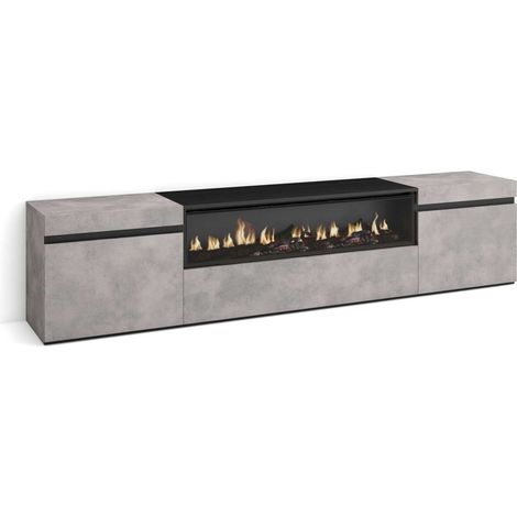 Mueble TV Adamuz de 200x45x35 cm con chimenea eléctrica, color cemento (1/4)