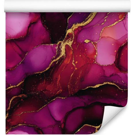 Carta da parati effetto inchiostro bordeaux, viola, rosa e nero 50x1000 cm (1/5)