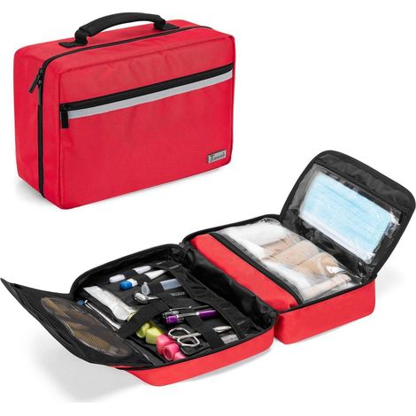 Trousse de premiers secours rouge avec de nombreux compartiments pour la maison, le camping et les voyages
