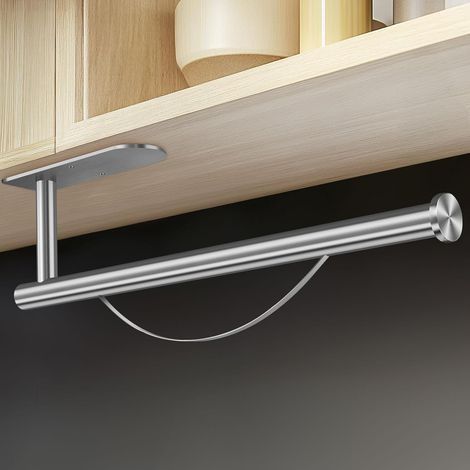 Porte Sopalin Mural sans Perçage, Porte Essuie Tout avec Frein d’Arrêt, Auto-Adhésif Support de Rouleau Acier Inoxydable pour sous l'armoire pour Cuisine (Argenté) (1/5)