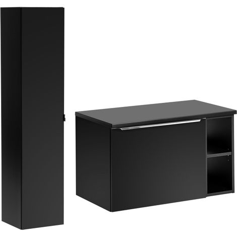 Ensemble meuble sous vasque + colonne + 2 éléments - 80 cm - Rosario Black - Livraison gratuite
