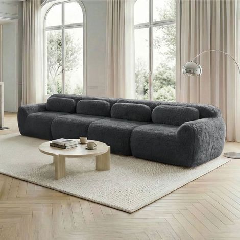 Canapé modulable - SOGEU - Canapé modulable 4 places - Tissu peluche gris - Mousse HR 32D - Réversible, sans montage (1/5)