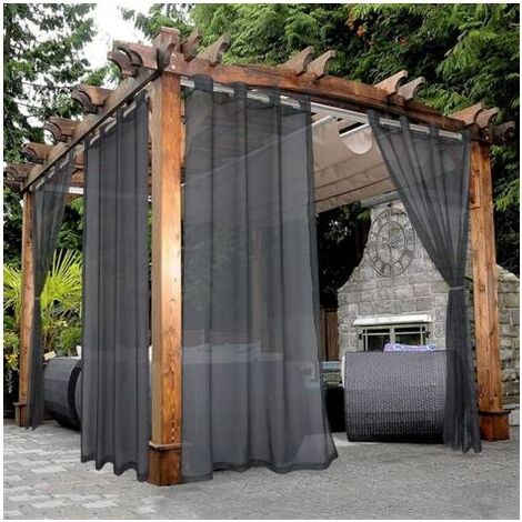 Kaelt  -  gris Rideaux transparents imperméables pour terrasse - 1 panneau à œillets pour salon et chambre, 137 x 213 cm (1/5)