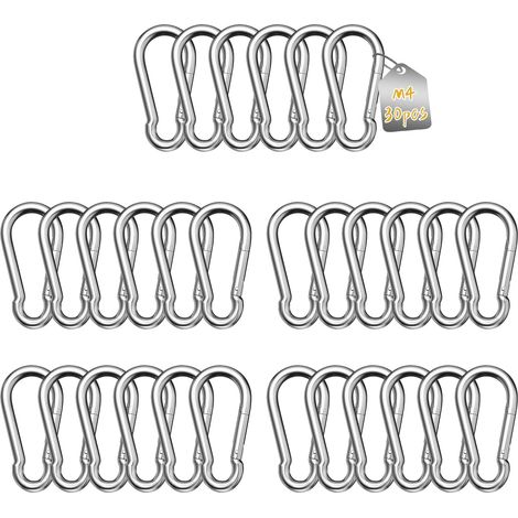Mousqueton de Fixation pour Charges Lourdes, 30Pcs M4 40mm x φ4mm Mousqueton en Acier Inoxydable 304, Grand Mousqueton INOX de Fixation Capacité de Charge de 30kg (1/5)