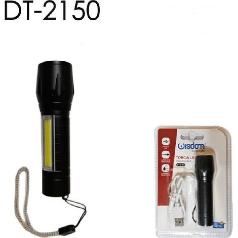 Wisdom - Torcia Led Ricaricabile Usb Cree T6 Luce Regolabile Campeggio Escursioni Dt-2150 -