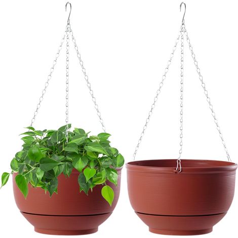2 Pièces Pots de Fleurs à Suspendre, 23CM Pot de Fleurs Suspendu à Arrosage Automatique,Pots de Fleurs Suspendus pour lextérieur avec Trous de Drainage et Soucoupe Amovible pour Plafond Balcon (1/4)