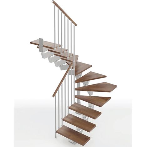 gewundene Treppe aus Nussbaum und silbergrauem Metall, Breite 75cm, 13 Stufen + Podest - KNOCK85U/SGMNOY-13