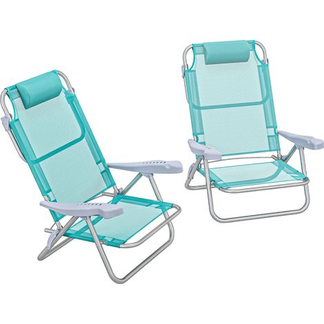 Lot de 2 fauteuils pliants de jardin, chaise de pêche nomade, siège de camping avec appui-tête et dossier inclinable réglable sur 6 positions (1/5)