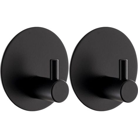 2 pezzi ganci adesivi da parete, ganci da bagno ganci rotondi in acciaio inox 304 portasciugamani da cucina senza foratura con cuscinetto adesivo gancio adesivo (nero) (1/4)