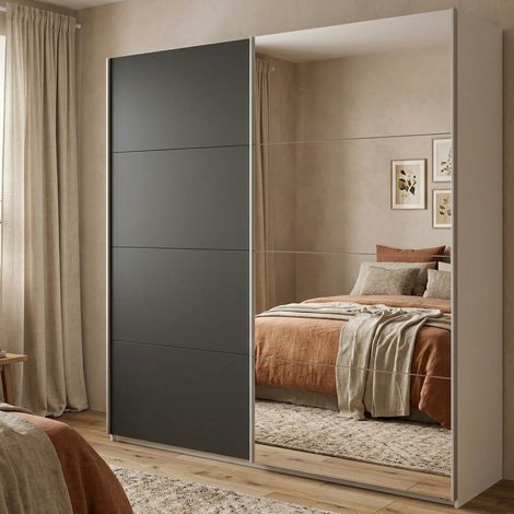 Dmora - Armario 2 puertas Eloina, Muebles de dormitorio, Vestidor, Armario de ropa, 243x61 h220 cm, Blanco y Negro (1/5)