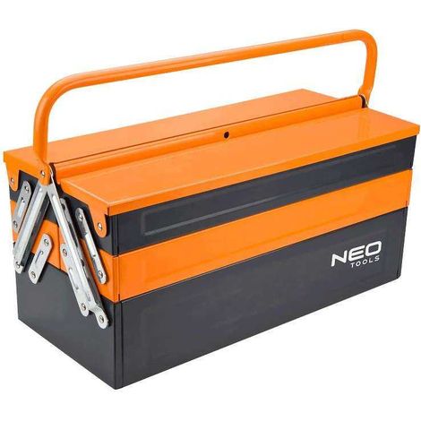 NEO TOOLS Maleta para herramientas de metal 555 x 200 x 210 mm negra con asa naranja