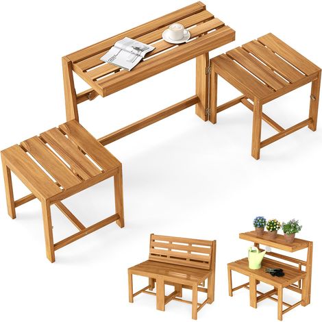 COSTWAY Panca Panchina Da Esterno Giardino Pieghevole Trasformabile Balcone Patio Terrazzo Convertabile In Legno Di Acacia Resistente Alle Intemperie 2 Posti (1/5)