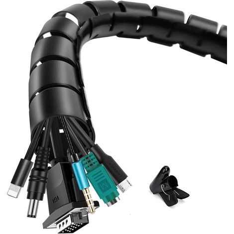 Cache Cable, Range Câble 3M, Noir, Manchon de Rangement Organisateur de Câble avec1 Clip de Guidage de câble 22 mm (1/5)