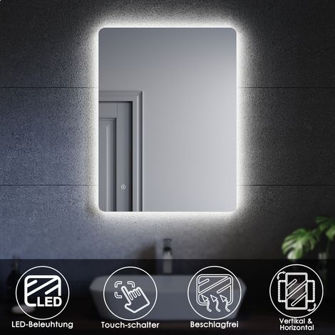 LED Badspiegel beleuchtung 80x60cm touch Badezimmerspiegel mit Beschlagfrei,IP44 wandspiegel bad mit PVC-Rückwand (1/5)