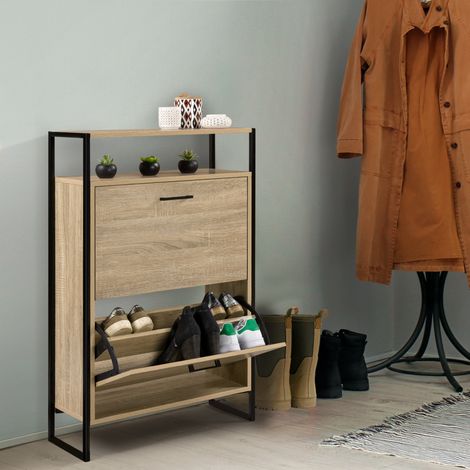 Mueble zapatero LUIS de 2 puertas con estante superior de diseño industrial