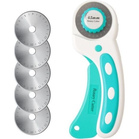 Cutter Rotatif Couture 45mm, Kit de Couteau Roulette Couture avec 5 Lame de Rechange et Découpe Précise Mécanisme de Protection, Couteau Rotatif pour Papier, Tissu, Cuir, Scrapbooking-DOU