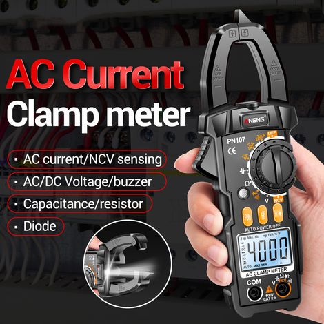 Cat II 600V AC Multimetro digitale a pinza 4000 conteggi Multimetro di tensione Tester Ampere Misurazioni di corrente AC/DC Resistenza Condensatori Diodi Strumenti elettrici Senza contatto Volta. (1/5)
