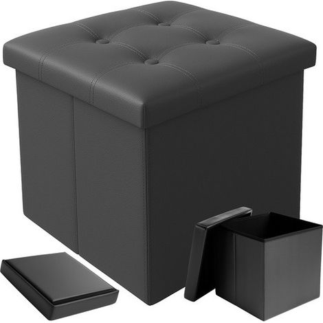 Pouf de rangement ottoman, gris, 38 cm, cube pliable, similicuir, résistant à l'eau, 39 L, gris