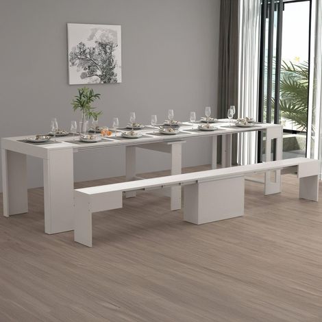 Banc, Siège pour Table à Manger, Banc Simple Extensible, 290x25h45 cm, Blanc (1/5)