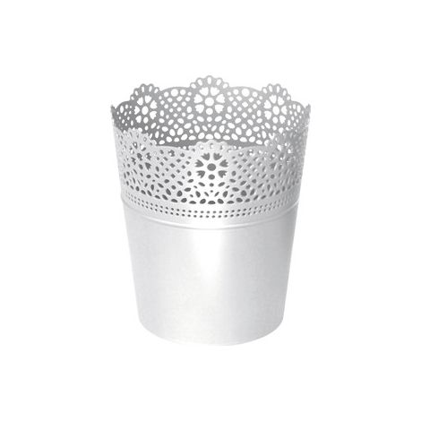 Prosperplast Spitzenblumentopf - Weiß, 13,5 cm, Blumentopfabdeckung