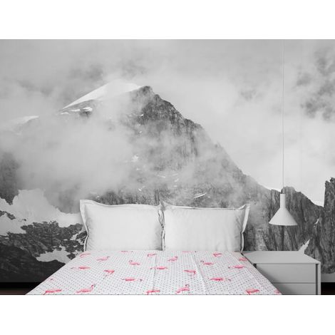 Papier Peint Montagne Noir & Blanc - Sommet Dans les Brumes - 150 x 250 cm (1/2)