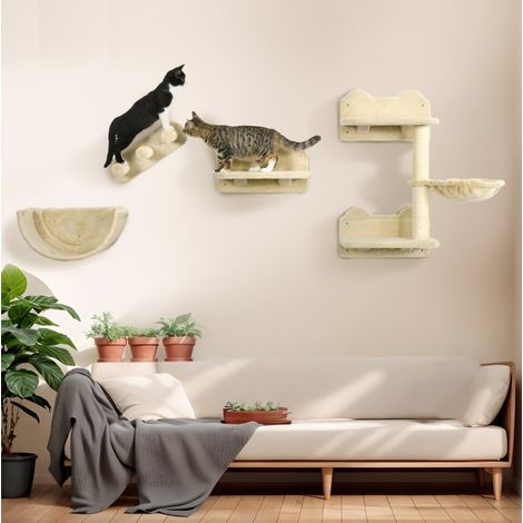 Árbol rascador mural de 4 piezas beige para gatos de hasta 5 kg (1/5)