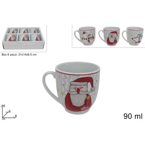 Set 6 Tazzine Tazze Caffè in Ceramica Natale Senza Piattini Vari Decori (1/2)