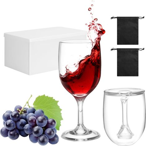 2 Pcs Verres à Vin Plastique à Emporter, 200ml Pliables Verres à Vin de Camping, avec Boîte de Rangement et 2 sacs Étanches, Réutilisables Verre à Pied pour Voyages Camping Pique-niques (1/5)