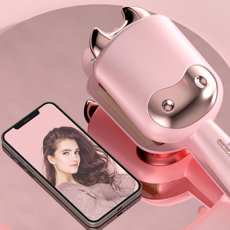 Fer à boucler électrique en forme de vache 1,3 pouce, réglable en température, rose pour cheveux (1/5)