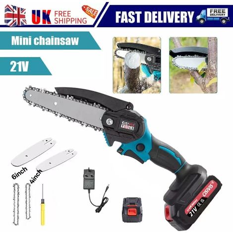 FLITI Mini Cordless Electric Chainsaw 6'' 4000W, One-Handed Saw with 2 Batteries, Efficient Wood Cutting for Garden and DIY (1/5)
