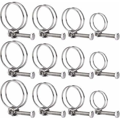 Colliers de serrage en acier inoxydable 304, lot de 12 – doubles tailles réglables (20 mm, 25 mm, 35 mm, 40 mm) pour applications hydrauliques, automobiles et de jardinage. (1/4)