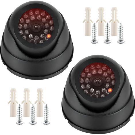 2Pcs Camera Factice, Caméra de Surveillance Factice avec LED Infrarouge Clignotante Rouge Fausse Caméra pour Extérieur Intérieur pour Les Entreprises Magasins Accueil (Noir) (1/5)